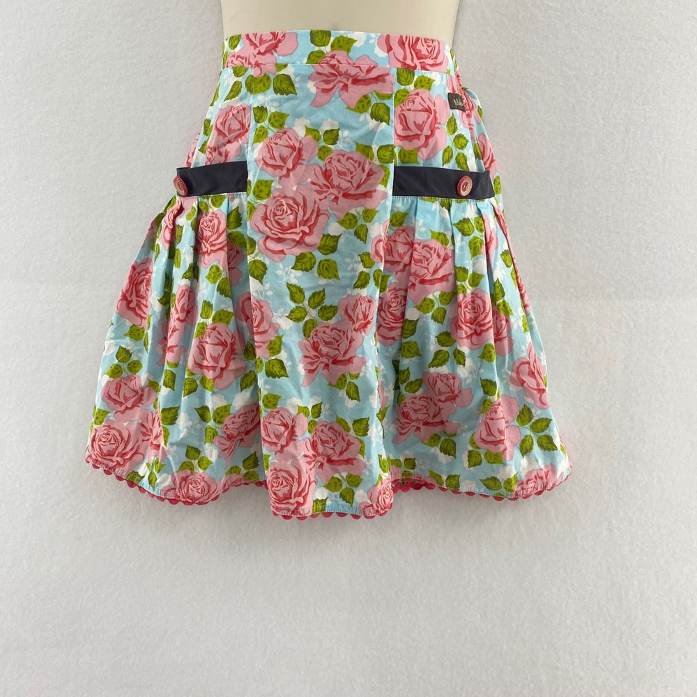 Matilda Jane Apron Skirt Floral Pink Roses Ruffle Hem Girls Size 8‎ Cute Playful